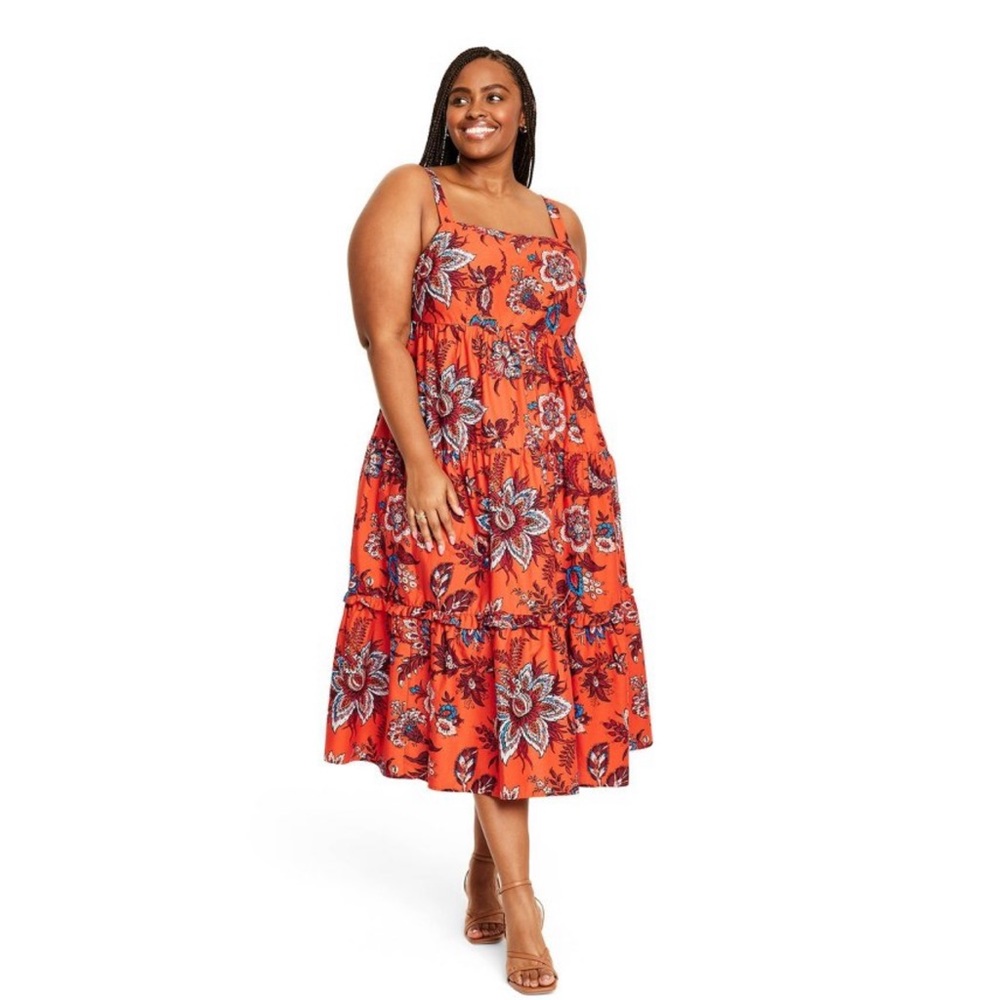 Women's Large Leafy Floral Print Tiered Midi Dress - RHODE × Target